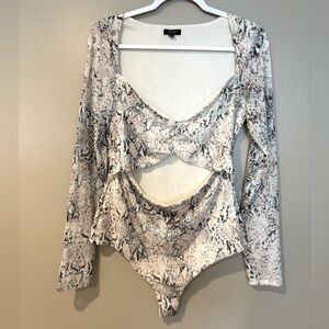 AFRM cut out animal snake skin semi sheer mesh stretchy bodysuit